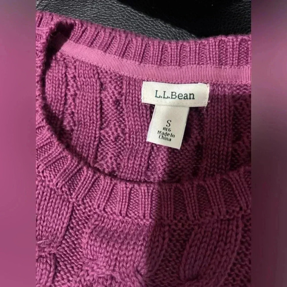 LL Bean Sweater Womens Small size Purple Magenta Cable Knit Fishermans Crew Neck - Picture 5 of 9